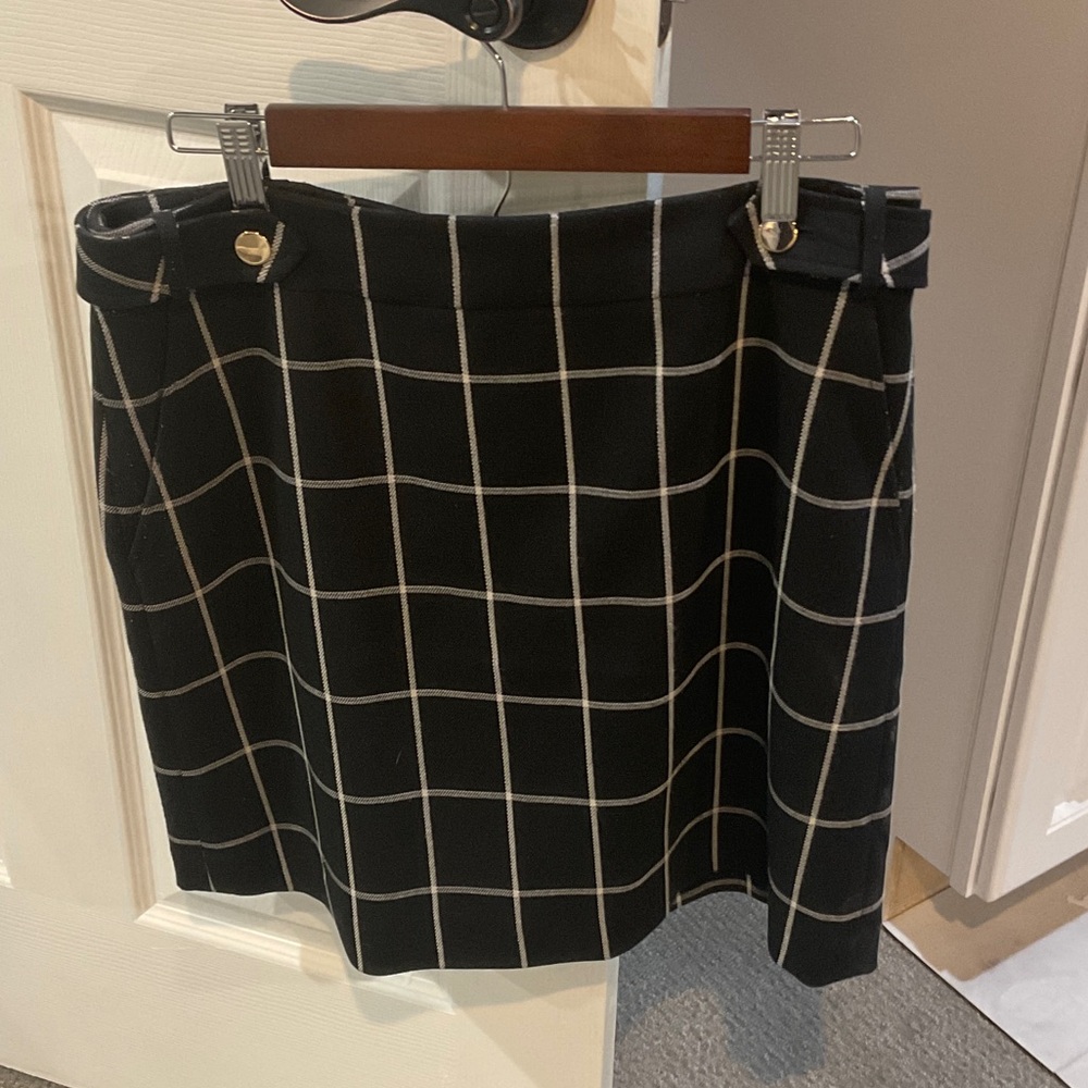 LOFT Black and Cream Grid Mini Skirt